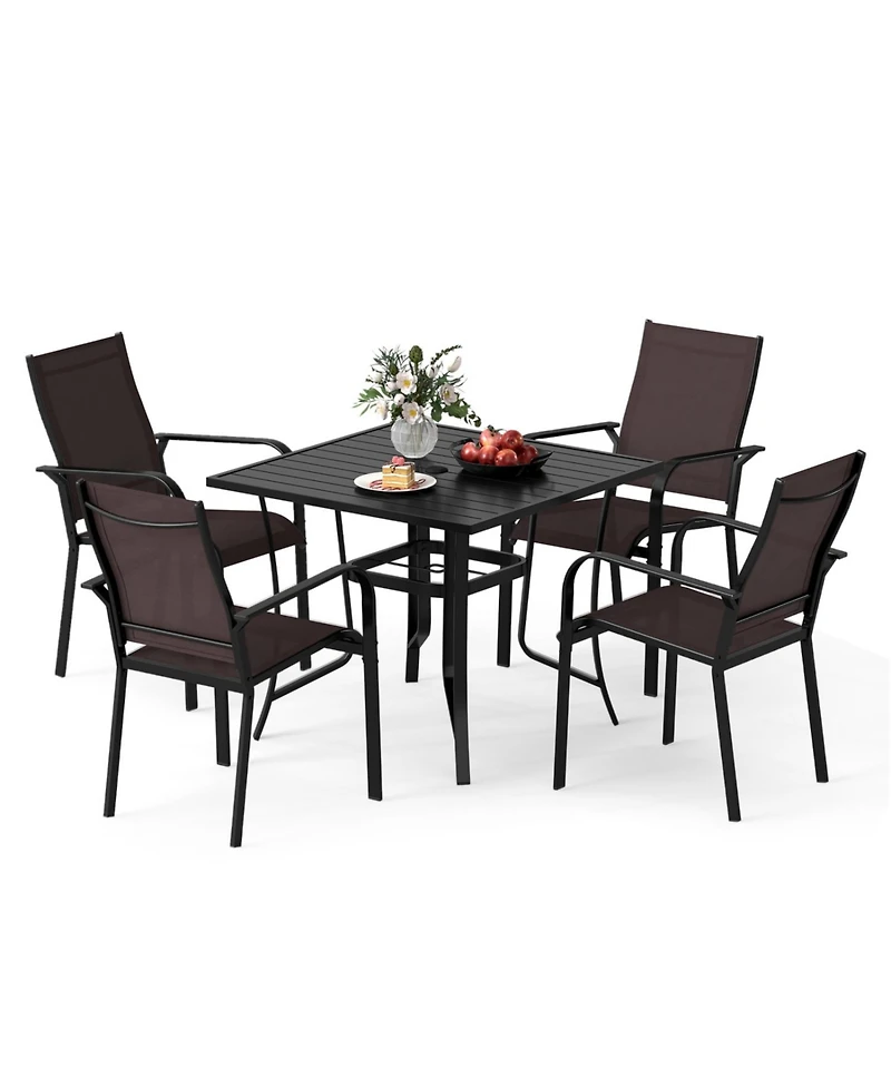 Slickblue 5 Piece Outdoor Dining Set with Stackable Chairs Square Table