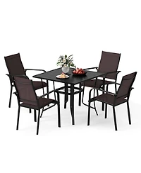 Slickblue 5 Piece Outdoor Dining Set with Stackable Chairs Square Table