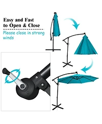 Gouun 10 ft Solar Led Offset Patio Umbrella with 360-Degree Rotation and Hand Crank