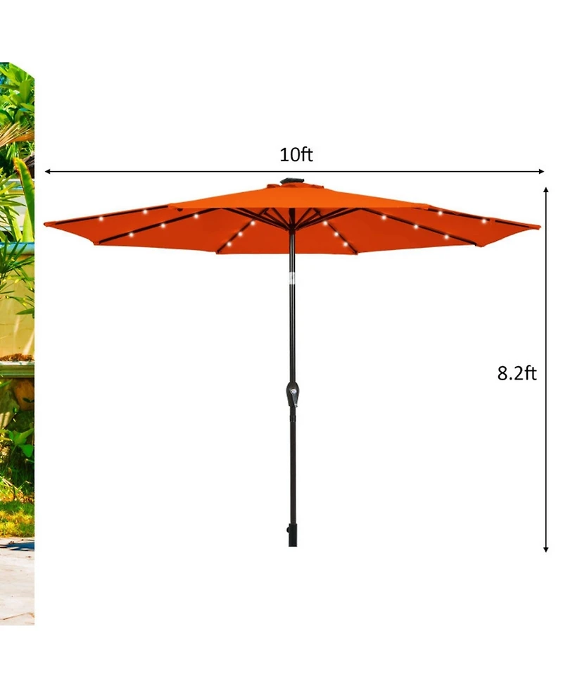 Gouun 10 ft Solar Led Patio Market Umbrella with Push-Button Tilt and Crank Lift