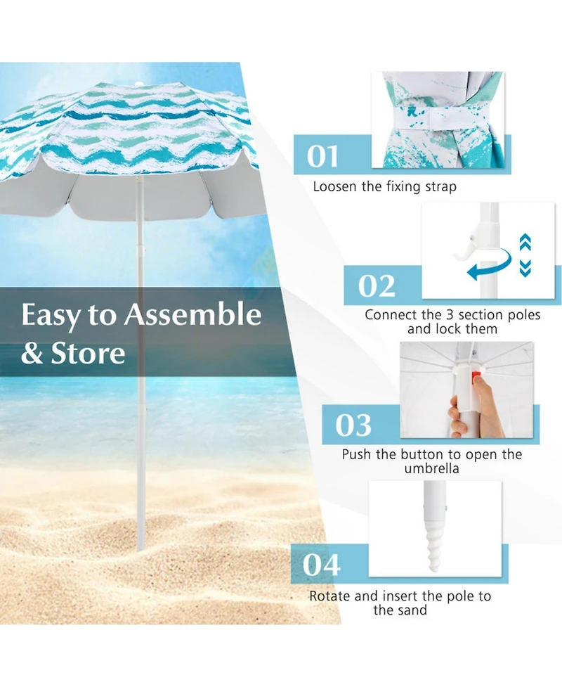 Gouun 4-Piece Beach Umbrella Set with Two Foldable Chairs Upf 50+ Canopy and Picnic Blanket