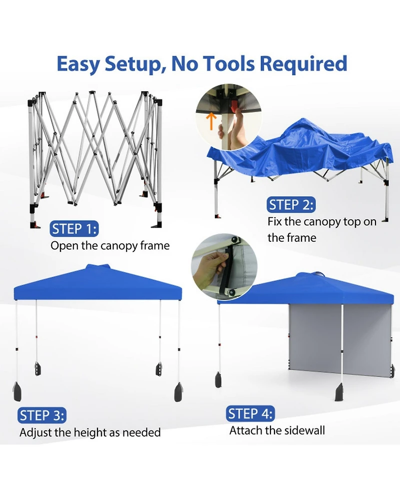 Gouun 10 x 10 ft Pop Up Canopy Tent with Detachable Sidewall and Wheeled Bag