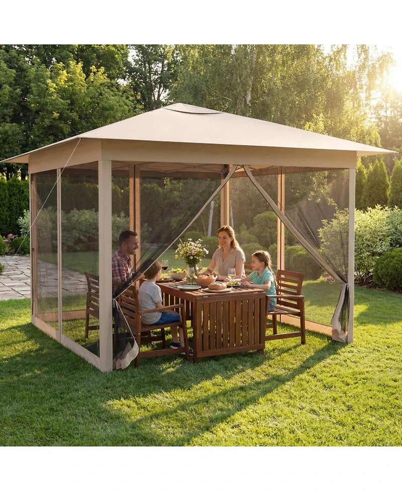 Gouun 11.5 x 11.5 ft Pop Up Canopy Tent with Four Zippered Mesh Screen Sidewalls