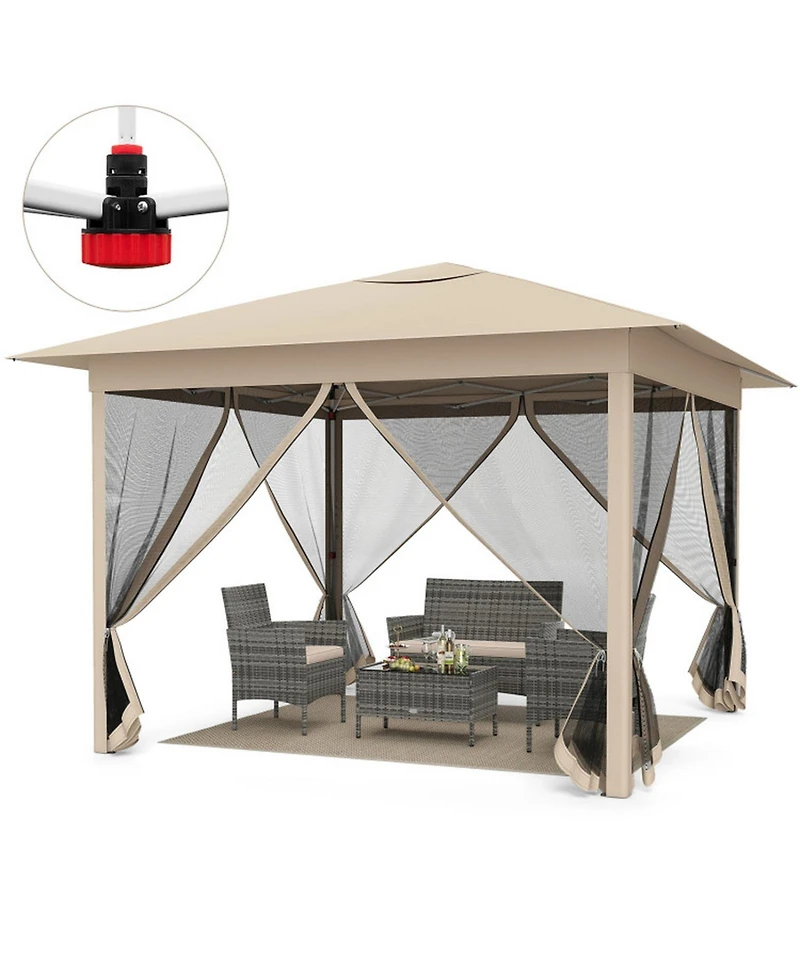 Gouun 11.5 x 11.5 ft Pop Up Canopy Tent with Four Zippered Mesh Screen Sidewalls