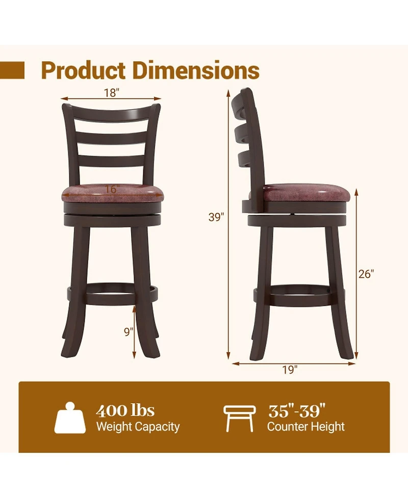 Gouun 24 in Swivel Upholstered Faux Leather Counter Height Bar Stools Set of 2 and Wrap-Around Footrest