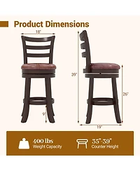 Gouun 24 in Swivel Upholstered Faux Leather Counter Height Bar Stools Set of 2 and Wrap-Around Footrest