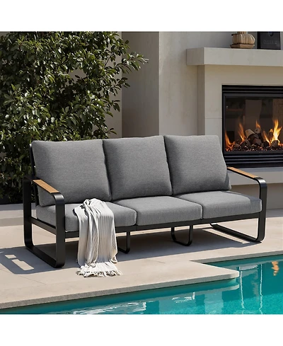 Tribesigns 78.7" Outdoor Patio Sofa with Removable Cushions and Metal Frame Couch