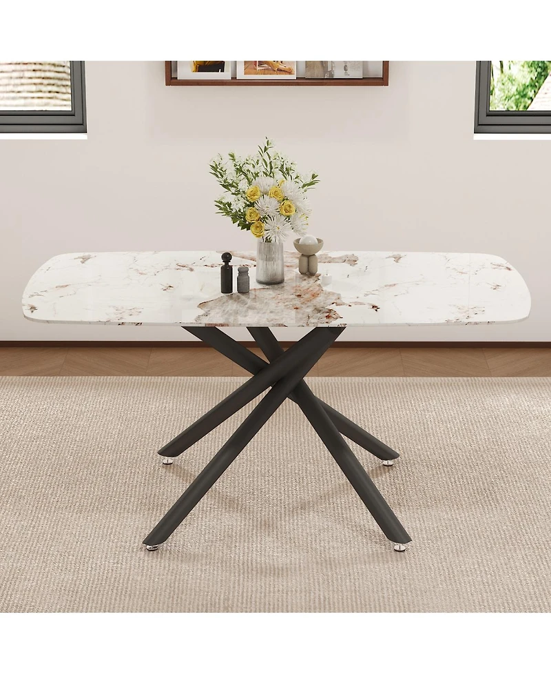 Streamdale Furniture Luxurious Marble Dining Table with Metal Legs