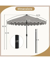 Gouun 9.3 ft Solar Patio Umbrella with 24 Led Lights Vented Top and Ruffled Edges