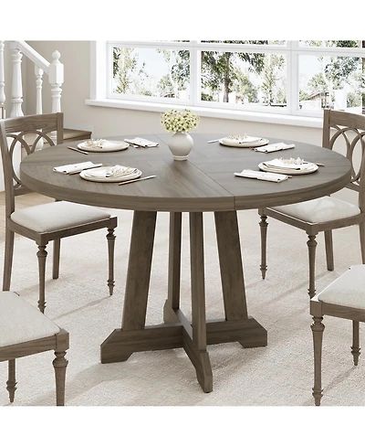 Homfan Round Dining Table for 4, 47 Inch Wooden with Sturdy Legs, 4-Part Top, Pedestal Kitchen Room, Kitchen, Living Room