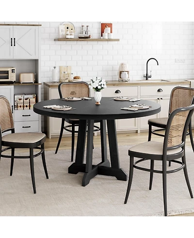 Homfan Round Dining Table for 4, 47 Inch Wooden with Sturdy Legs, 4-Part Top, Pedestal Kitchen Room, Kitchen, Living Room