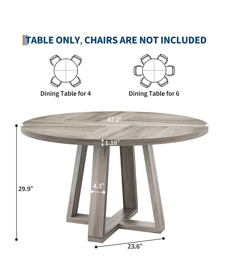 Homfan Round Dining Table for 4-6, 47" Circle Room with Wooden Cross Pedestal Base, Modern Kitchen Living Room(Table Only