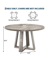 Homfan Round Dining Table for 4-6, 47" Circle Room with Wooden Cross Pedestal Base, Modern Kitchen Living Room(Table Only