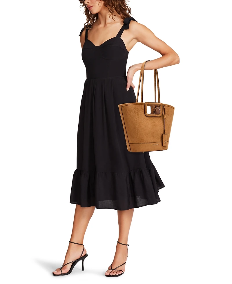 Anne Klein Textured Faux Suede Small Cut Out Handle Tote Handbag