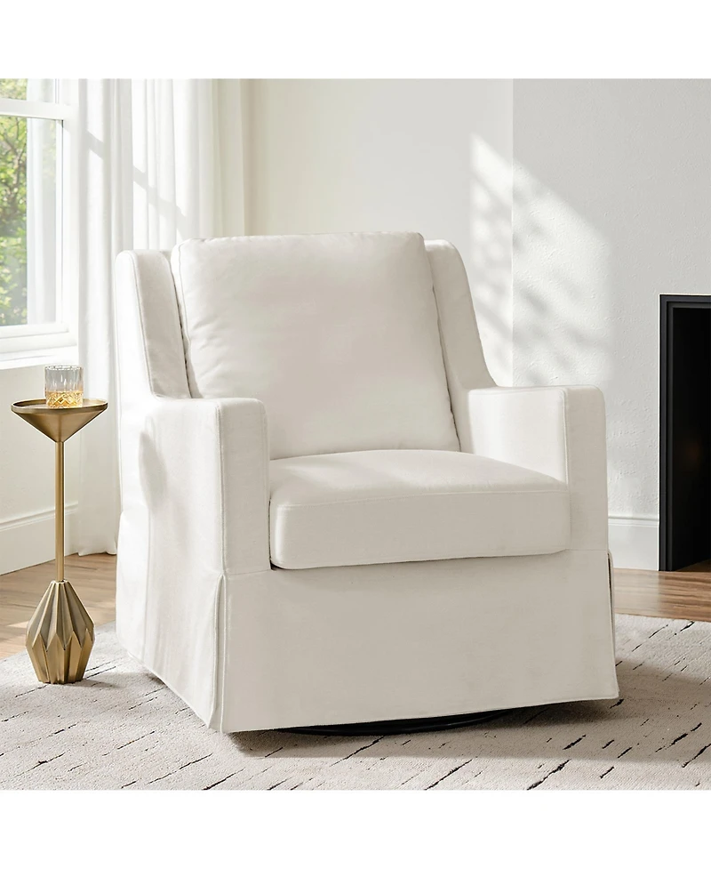 Hulala Home Lillie 30" W Farmhouse Slipcovered Down-blend Swivel Rocking Chair with Pillow Back