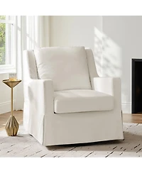 Hulala Home Lillie 30" W Farmhouse Slipcovered Down-blend Swivel Rocking Chair with Pillow Back