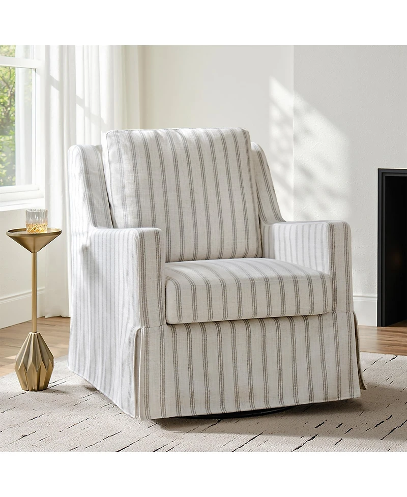 Hulala Home Lillie 30" W Farmhouse Slipcovered Down-blend Swivel Rocking Chair with Pillow Back
