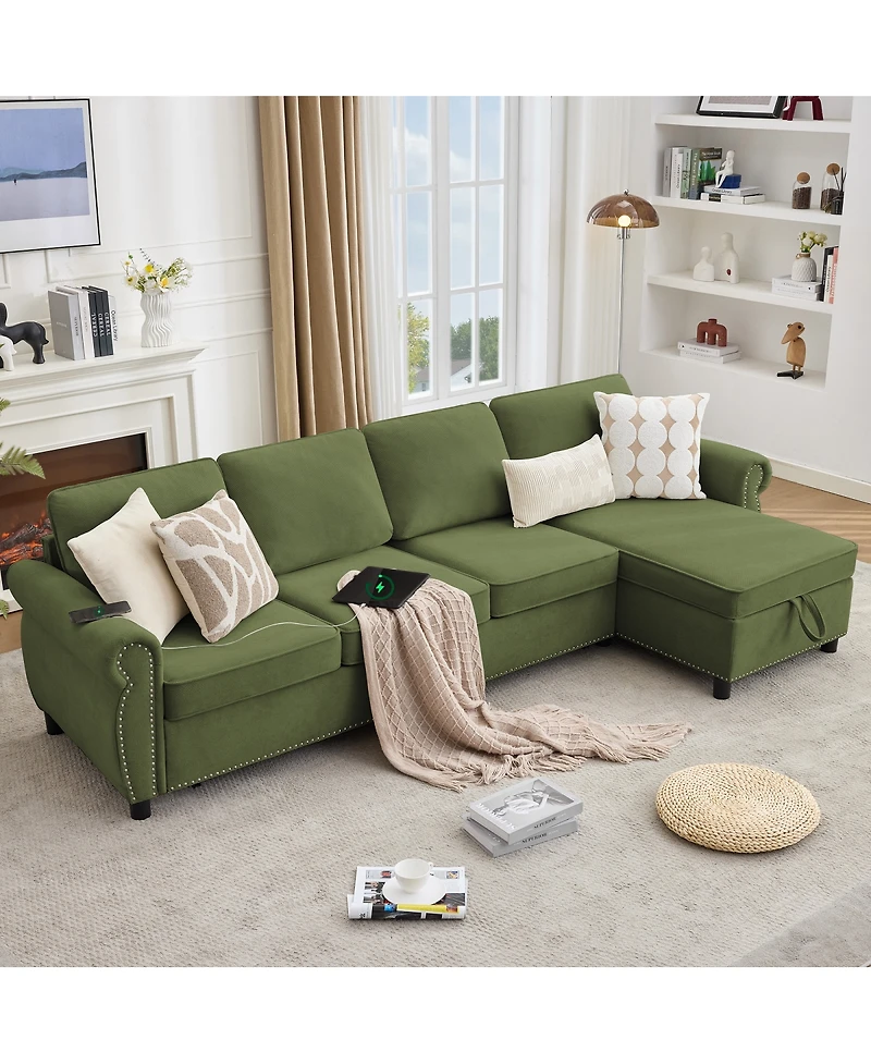 Streamdale Furniture 106.5" Modular L-Shape Sofa Bed with Charging and Storage