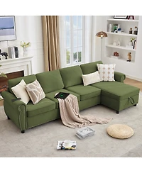 Streamdale Furniture 106.5" Modular L-Shape Sofa Bed with Charging and Storage