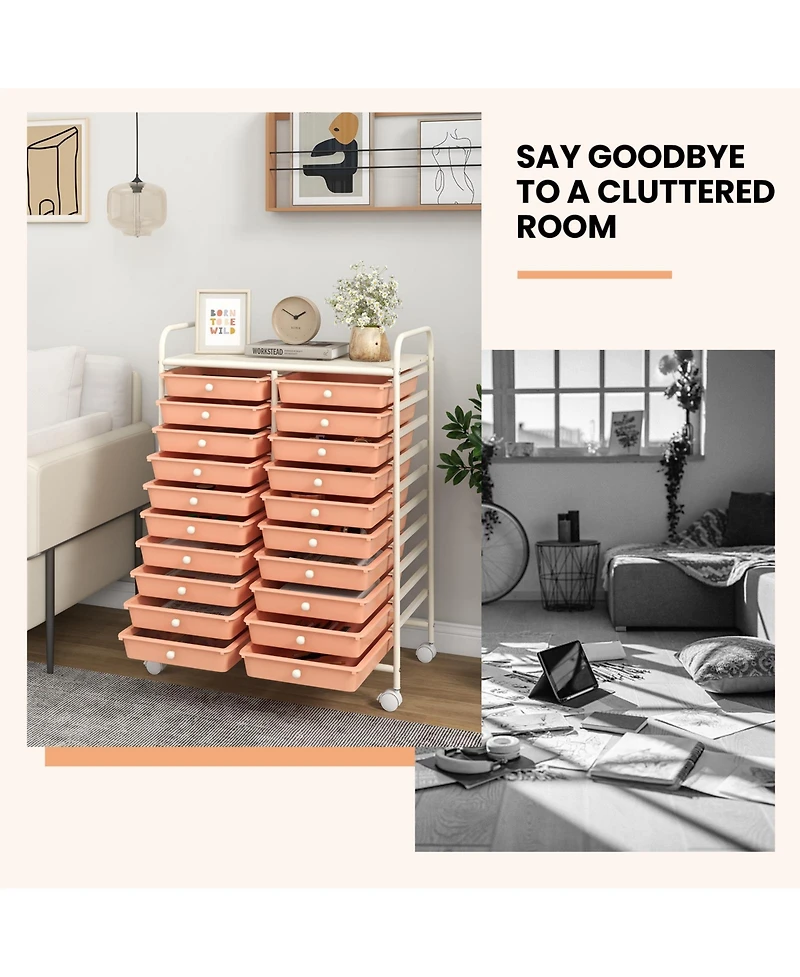 Gouun 20-Drawer Rolling Storage Cart with Removable Drawers and Locking Wheels