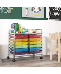 Gouun 12-Drawer Rolling Storage Cart with Multicolor Drawers and Wheels
