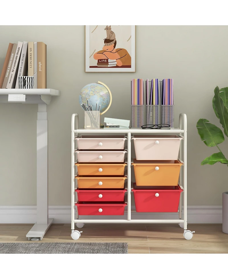 Gouun 9-Drawer Rolling Storage Cart with Metal Frame
