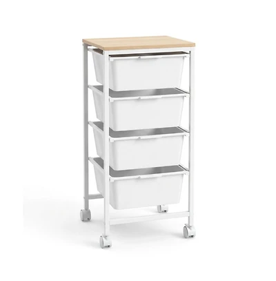 Gouun 4-Drawer Rolling Storage Cart with Wooden Tabletop