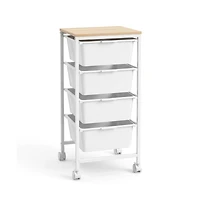 Gouun 4-Drawer Rolling Storage Cart with Wooden Tabletop