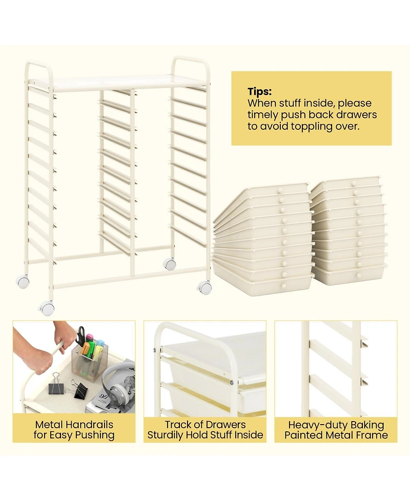 Sugift Twenty Drawer Rolling Storage Cart Studio Organizer Unit