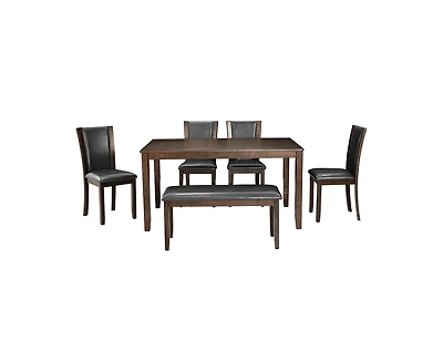 sumyeg 6-Piece Dark Walnut Farmhouse Dining Set with Wood Table Bench and Chairs