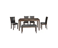 sumyeg 6-Piece Dark Walnut Farmhouse Dining Set with Wood Table Bench and Chairs