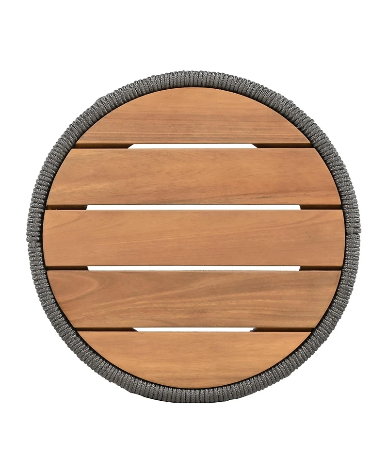 sumyeg Outdoor Rattan Rope and Acacia Wood Side Table for Patio, Balcony Garden