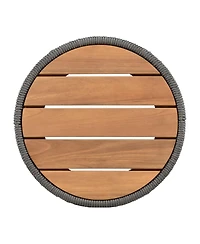 sumyeg Outdoor Rattan Rope and Acacia Wood Side Table for Patio, Balcony Garden