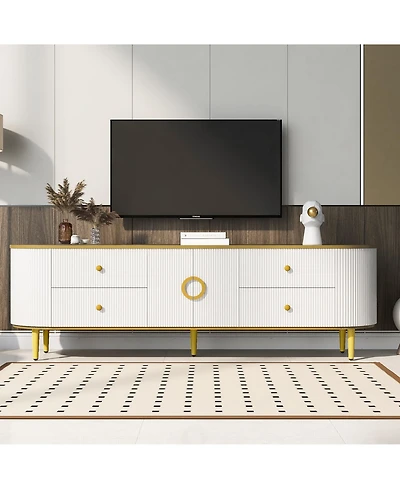 Rainsken Modern Tv Stand for Tvs up to 80 Inches, Wood TV Console Table with 4 Drawers and 1 Cabinet, Entertainment Center for Living room