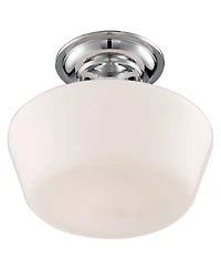 Regency Hill Schoolhouse Rustic Farmhouse Ceiling Light Semi Flush Mount Fixture Set of 2 Chrome Metal White Glass Shade for Bedroom