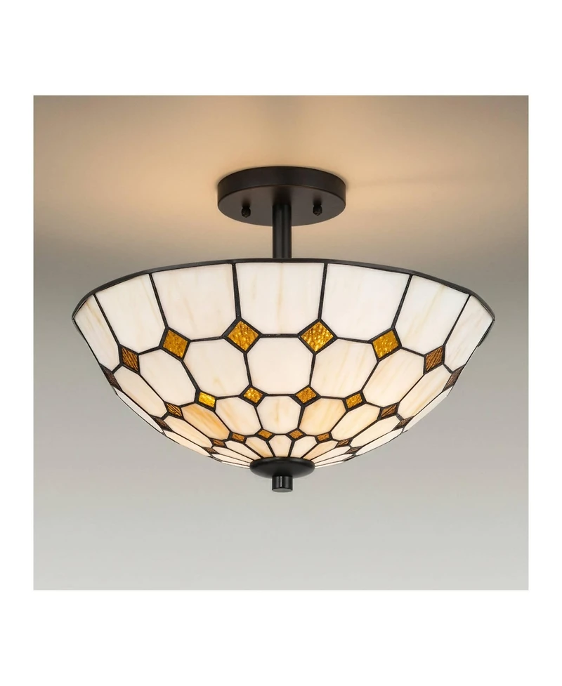 Robert Louis Tiffany Audrey Wide Art Glass 2-Light Ceiling Light