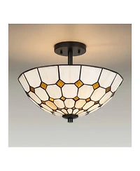 Robert Louis Tiffany Audrey Wide Art Glass 2-Light Ceiling Light