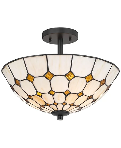 Robert Louis Tiffany Audrey Wide Art Glass 2-Light Ceiling Light