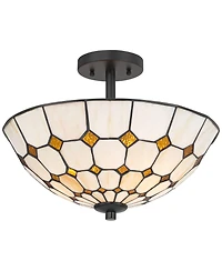 Robert Louis Tiffany Audrey Wide Art Glass 2-Light Ceiling Light