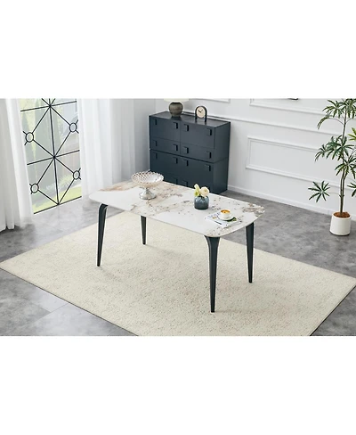 Streamdale Furniture Sintered Stone Dining Table, Metal Base, Heat/Scratch Resistant