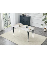 Streamdale Furniture Sintered Stone Dining Table, Metal Base, Heat/Scratch Resistant