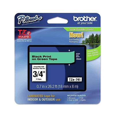 Brother P-Touch TZE741 0.7 in. x 26.2 ft. TZe Standard Adhesive Laminated Labeling Tape