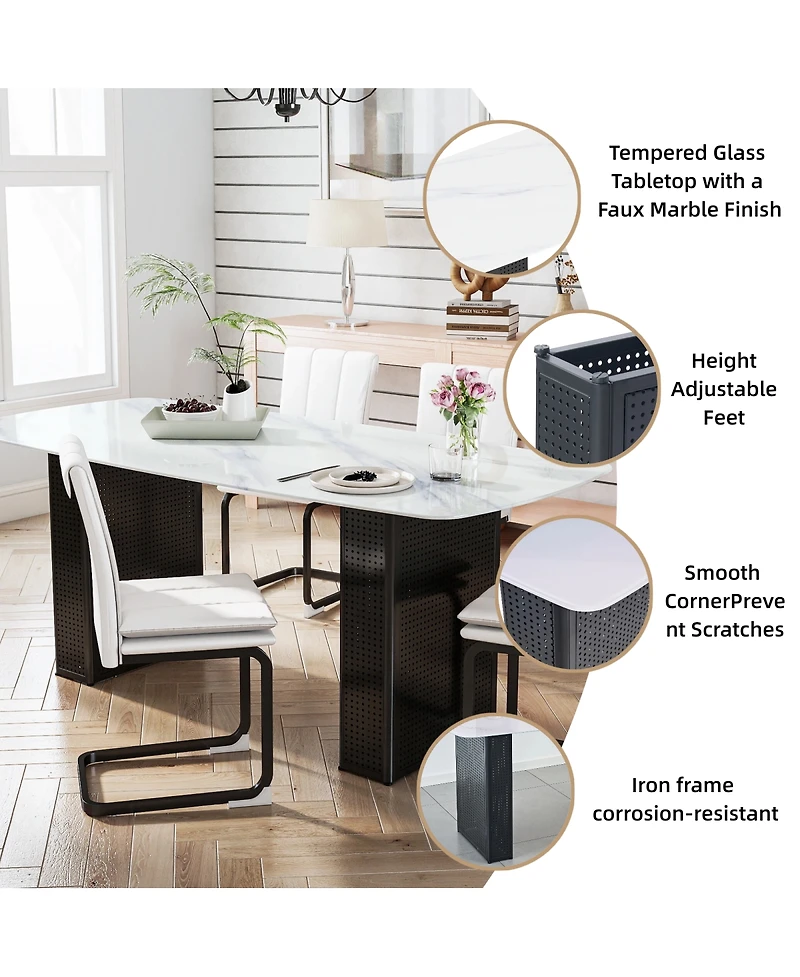 Streamdale Furniture Glass Marble Pattern Dining Table