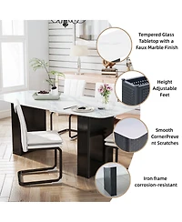 Streamdale Furniture Glass Marble Pattern Dining Table