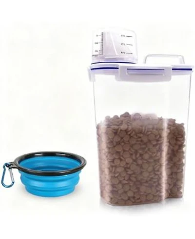 Aronkl Airtight Pet Food Storage Container with Pour Spout Measuring Cup 4 Seal Buckles Bpa Free Durable Plastic