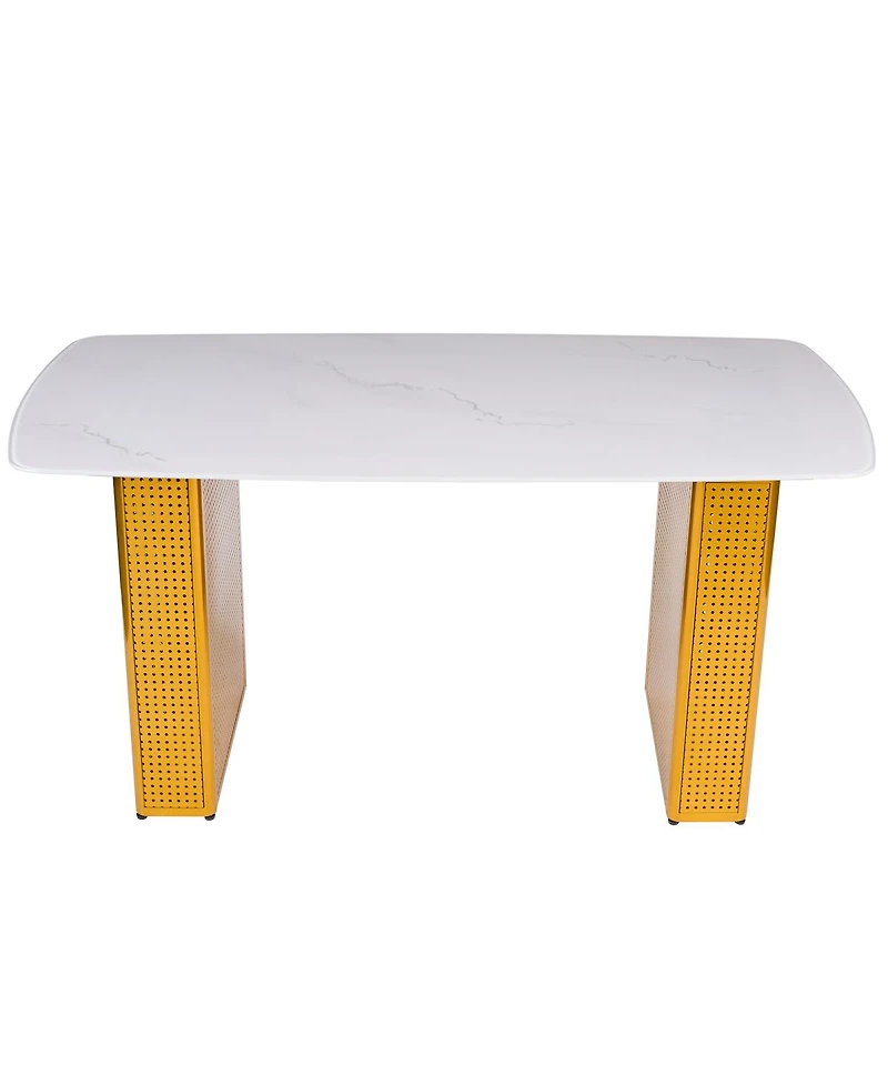 Streamdale Furniture Glass Dining Table, Marble Pattern, Pedestal Base