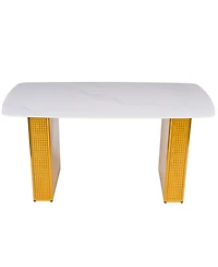 Streamdale Furniture Glass Dining Table, Marble Pattern, Pedestal Base