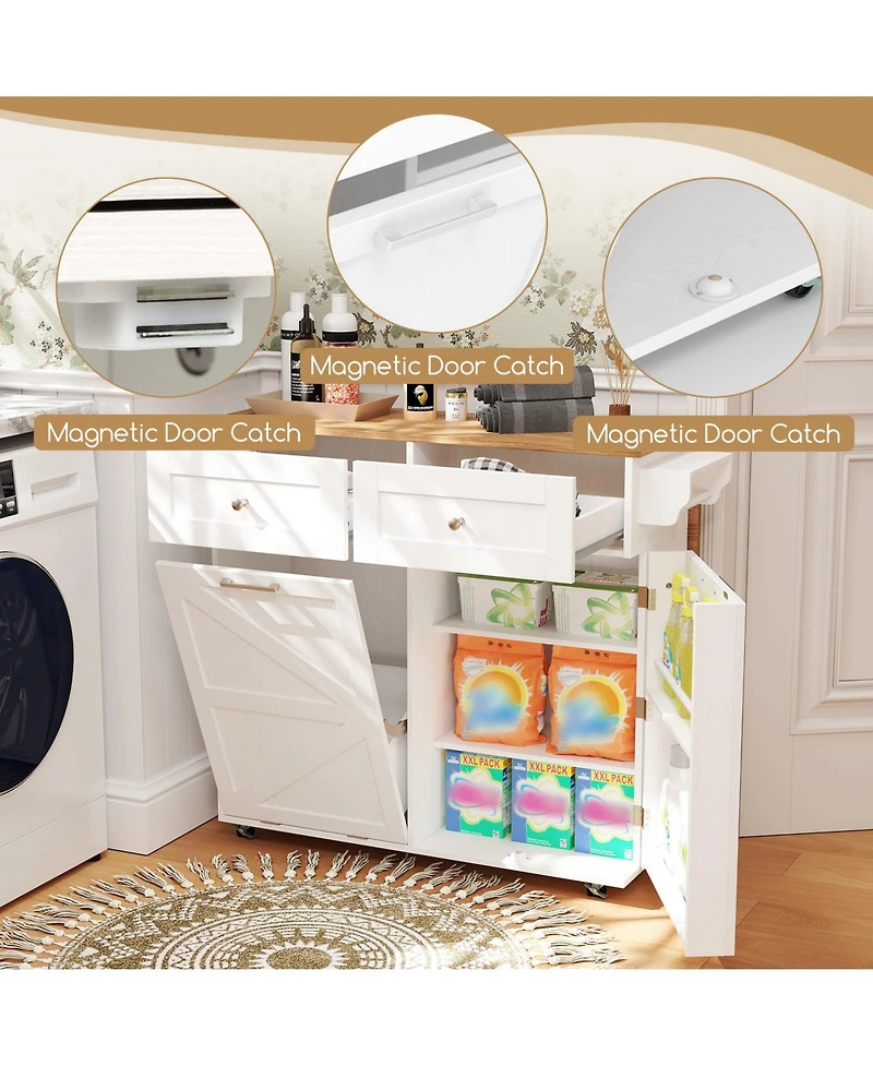 Gouun 47 in 4-Tier Mini Bar Kitchen Island with Footrest and Wine Rack, 5-Bottle and 8-Glass Storage