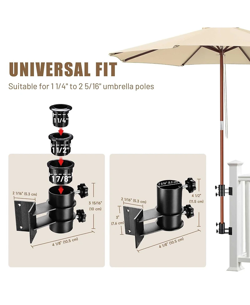 LAGarden Deck Umbrella Mount Holder Bracket Height Flexible for Patio Railing Balcony Courtyard Poolside Mobile Cart Black Corner