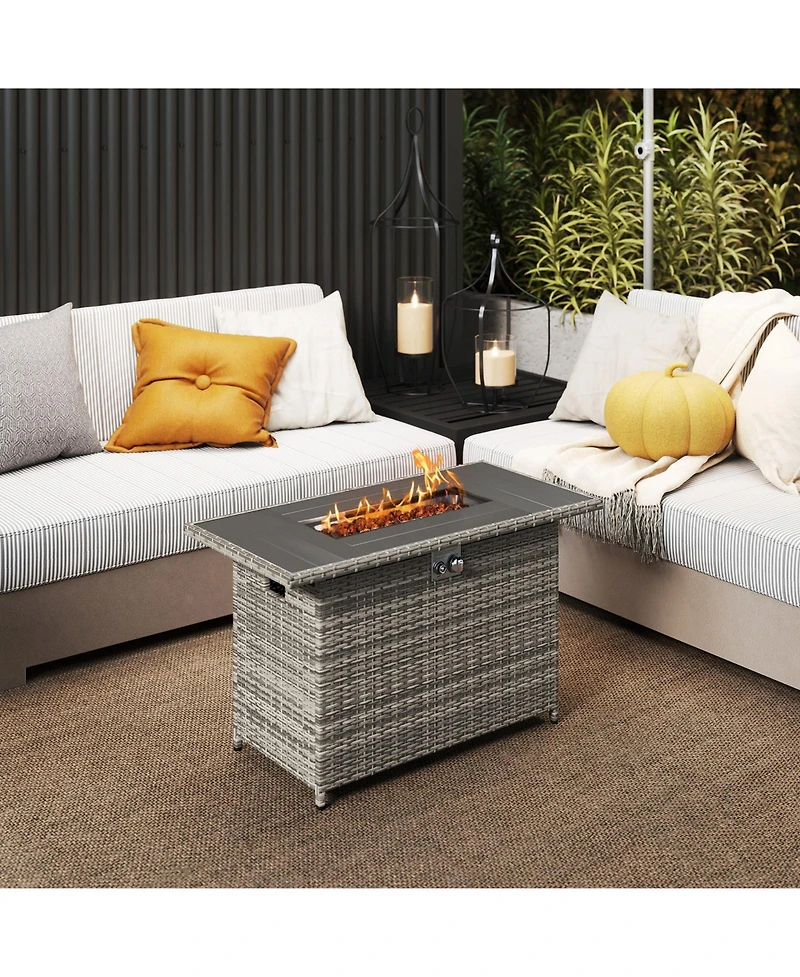 Gouun 44.5 in Propane Fire Pit Table with Stainless Steel Burner, 50000 Btu 2-in-1 Rattan Gas Fire Table